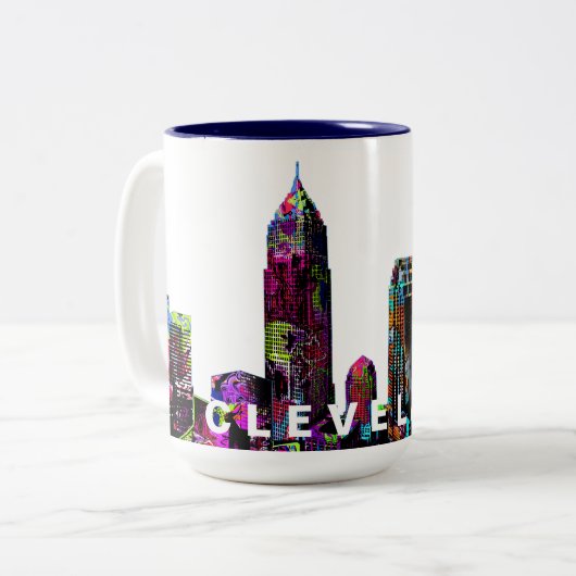 Cleveland, Ohio op graffiti Tweekleurige Koffiemok (Voorkant links)