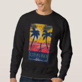 Cleveland Ohio Retro Palm Trees Surf Distressed De Trui (Voorkant)