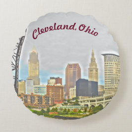 Cleveland, Ohio River Skyline Round Pillow Rond Kussen