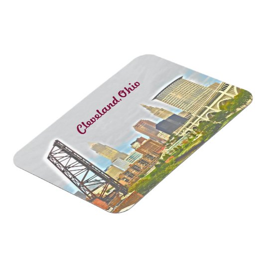 Cleveland, Ohio River Uitzicht Magnet Magneet (Linkerzijde)