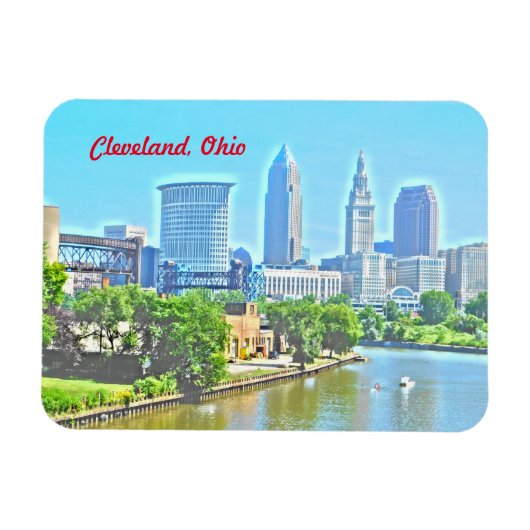 Cleveland Ohio River Uitzicht (Paint Effect) Magneet (Horizontaal)