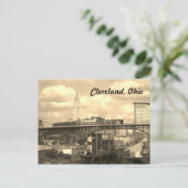 Cleveland Ohio Sepia Skyline Briefkaart (Staand voorkant)