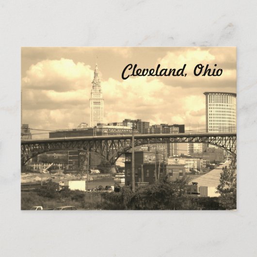 Cleveland Ohio Sepia Skyline Briefkaart (Voorkant)