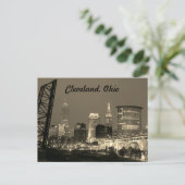 Cleveland Ohio Sepia Skyline Night Briefkaart (Staand voorkant)