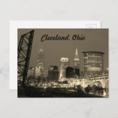 Cleveland Ohio Sepia Skyline Night Briefkaart (Voorkant / Achterkant)