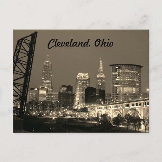 Cleveland Ohio Sepia Skyline Night Briefkaart (Voorkant)