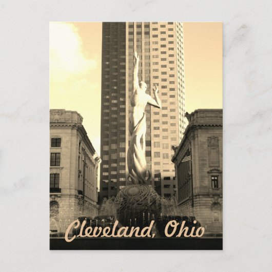 Cleveland Ohio Sepia Statue Briefkaart (Voorkant)