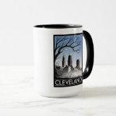 Cleveland Ohio Silhouet Winter Houtsnede Zwart&Wit Mok (Voorkant rechts)