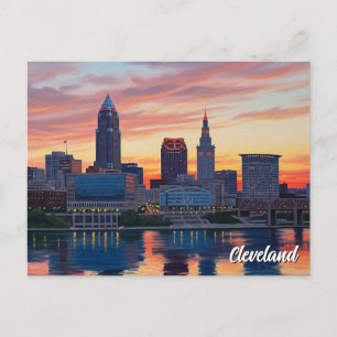 Cleveland Ohio Silhouet Zonsondergang Briefkaart