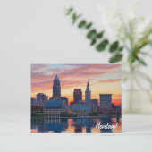Cleveland Ohio Silhouet Zonsondergang Briefkaart (Staand voorkant)