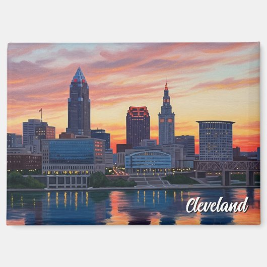 Cleveland Ohio Silhouet Zonsondergang Magneet (Voorkant)
