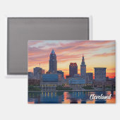 Cleveland Ohio Silhouet Zonsondergang Magneet (Voorkant / Achterkant)