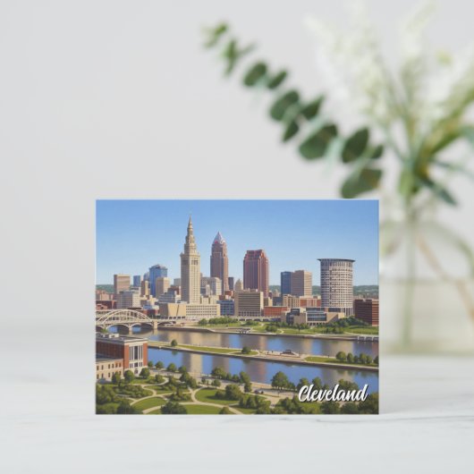 Cleveland Ohio Skyline Briefkaart (Staand voorkant)