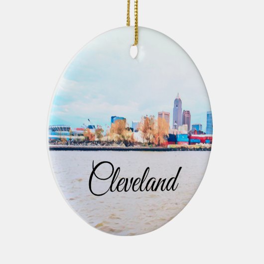 Cleveland Ohio Skyline Ceramic Ornament (Rechts)