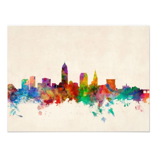 Cleveland Ohio Skyline Cityscape Foto Afdruk (Voorkant)