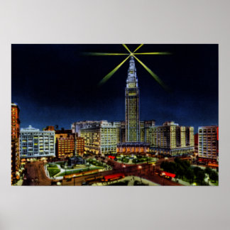 Cleveland Ohio Skyline in Night Poster