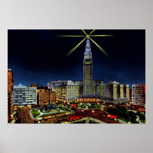Cleveland Ohio Skyline in Night Poster (Voorkant)