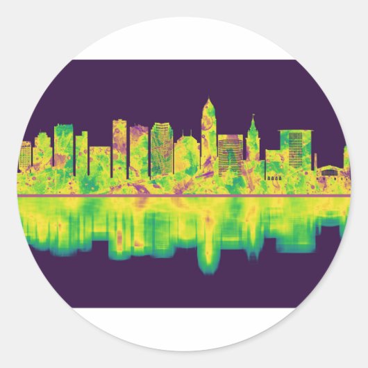 Cleveland Ohio Skyline Ronde Sticker (Voorkant)