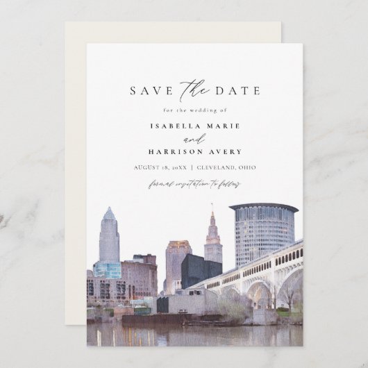 CLEVELAND OHIO Skyline Save the Date Invitation Kaart (Voorkant / Achterkant)