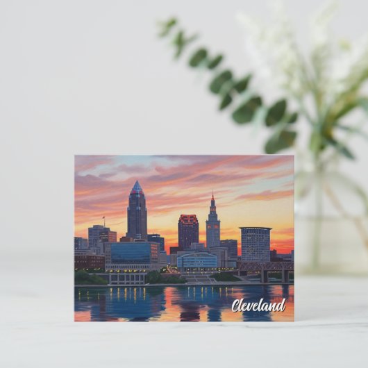 Cleveland Ohio Skyline Sunset Briefkaart (Staand voorkant)