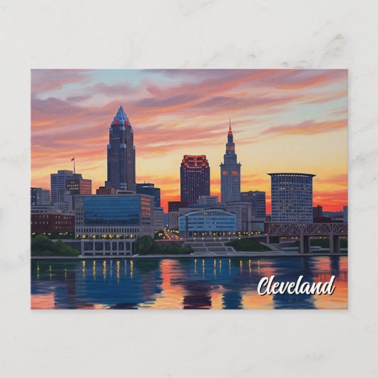 Cleveland Ohio Skyline Sunset Briefkaart (Voorkant)