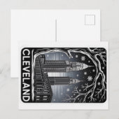 Cleveland Ohio Skyline Winter Woodcut Black&White Briefkaart (Voorkant / Achterkant)