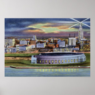 Cleveland Ohio Stadium en Skyline at Night Poster