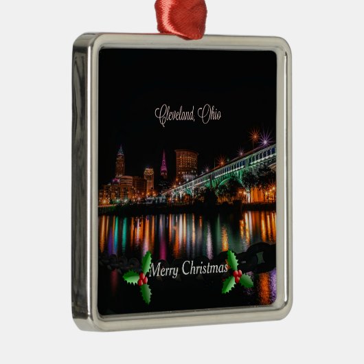 Cleveland, Ohio stadsgezicht, Prettig Kerstmis Met Metalen Ornament (Rechts)