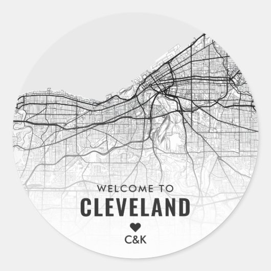 Cleveland, Ohio Stadsplattegrond | Bruiloft Welkom Ronde Sticker (Voorkant)