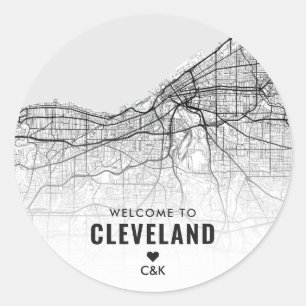 Cleveland, Ohio Stadsplattegrond   Bruiloft Welkom Ronde Sticker