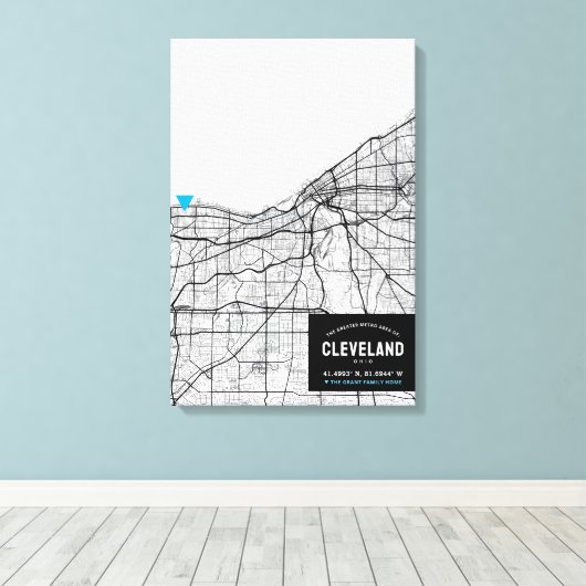 Cleveland, Ohio Stadsplattegrond + Markeer Uw Loca Canvas Afdruk (Insitu (Houten vloer))