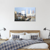 Cleveland, Ohio (Uitzicht van de rivier), zwart-wi Canvas Afdruk (Insitu (Slaapkamer))