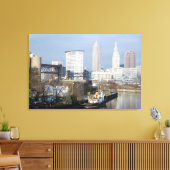 Cleveland, Ohio (Uitzicht van de rivier), zwart-wi Canvas Afdruk (Insitu (Woonkamer))