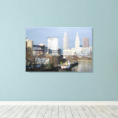Cleveland, Ohio (Uitzicht van de rivier), zwart-wi Canvas Afdruk (Insitu (Houten vloer))