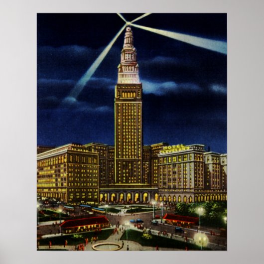 Cleveland Ohio Union Terminal Tower at Night Poster (Voorkant)