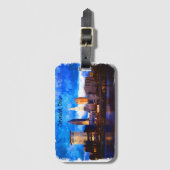 Cleveland Ohio USA Aquarel Stadsgezicht Uitzicht Bagagelabel (Voorkant (verticaal))