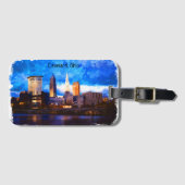 Cleveland Ohio USA Aquarel Stadsgezicht Uitzicht Bagagelabel (Voorkant (horizontaal))