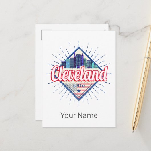 Cleveland Ohio Verenigde Staten Skyline  Verenigde Feestdagenkaart (Voorkant / Achterkant in situ)