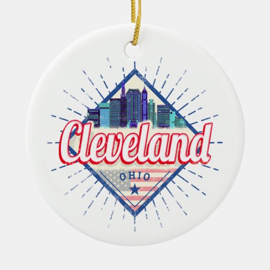 Cleveland Ohio Verenigde Staten Skyline  Verenigde Keramisch Ornament (Voorkant)