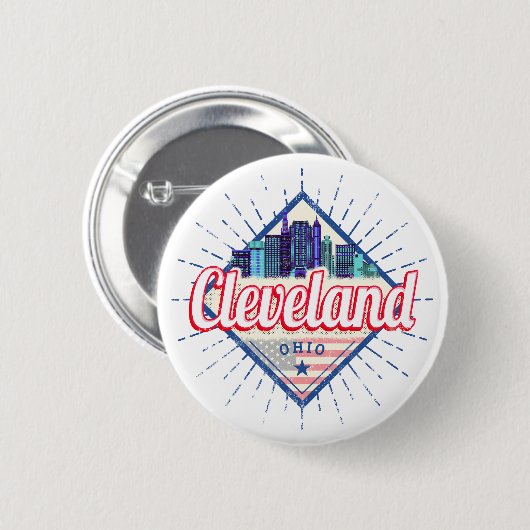 Cleveland Ohio Verenigde Staten Skyline  Verenigde Ronde Button 5,7 Cm (Voorkant /achterkant)