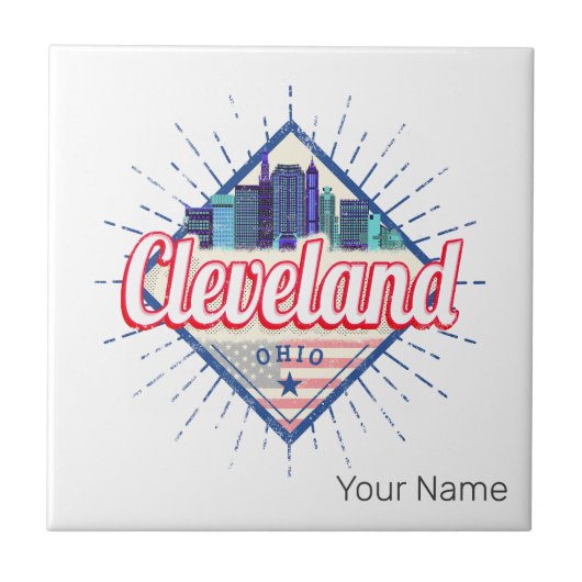 Cleveland Ohio Verenigde Staten Skyline  Verenigde Tegeltje (Voorkant)