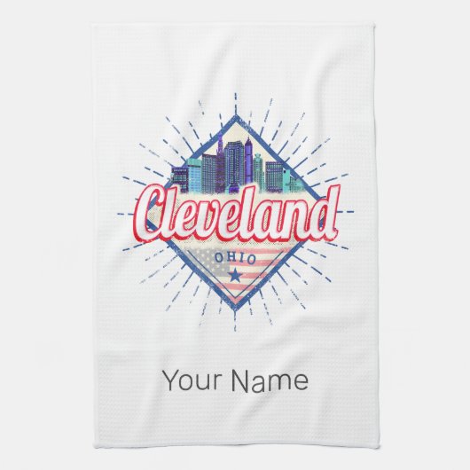 Cleveland Ohio Verenigde Staten Skyline  Verenigde Theedoek (Verticaal)