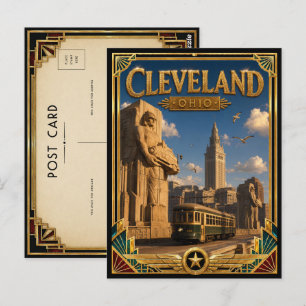 Cleveland Ohio Vintage Art Deco Gouden Tijdperk Briefkaart