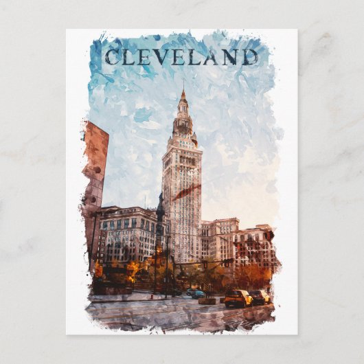 Cleveland Ohio Waterverf City Uitzicht Briefkaart (Voorkant)