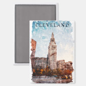 Cleveland Ohio Waterverf City Uitzicht Magneet (Voorkant / Achterkant)