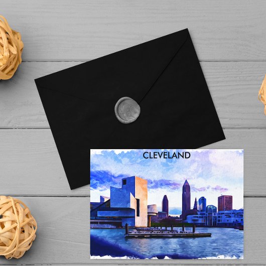 Cleveland Ohio Waterverf Cityscape Uitzicht Briefkaart