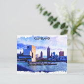 Cleveland Ohio Waterverf Cityscape Uitzicht Briefkaart (Staand voorkant)