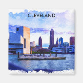 Cleveland Ohio Waterverf Cityscape Uitzicht Magneet (Voorkant)