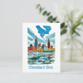 Cleveland Ohio Waterverf Skyline Briefkaart (Staand voorkant)