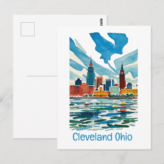 Cleveland Ohio Waterverf Skyline Briefkaart (Voorkant / Achterkant)